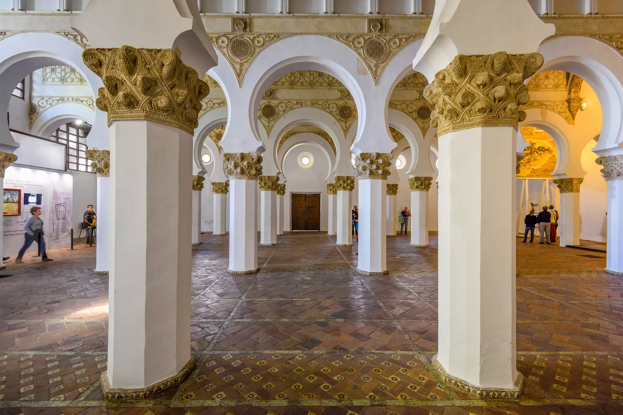 The pillars and tiled floors of a synagogue
