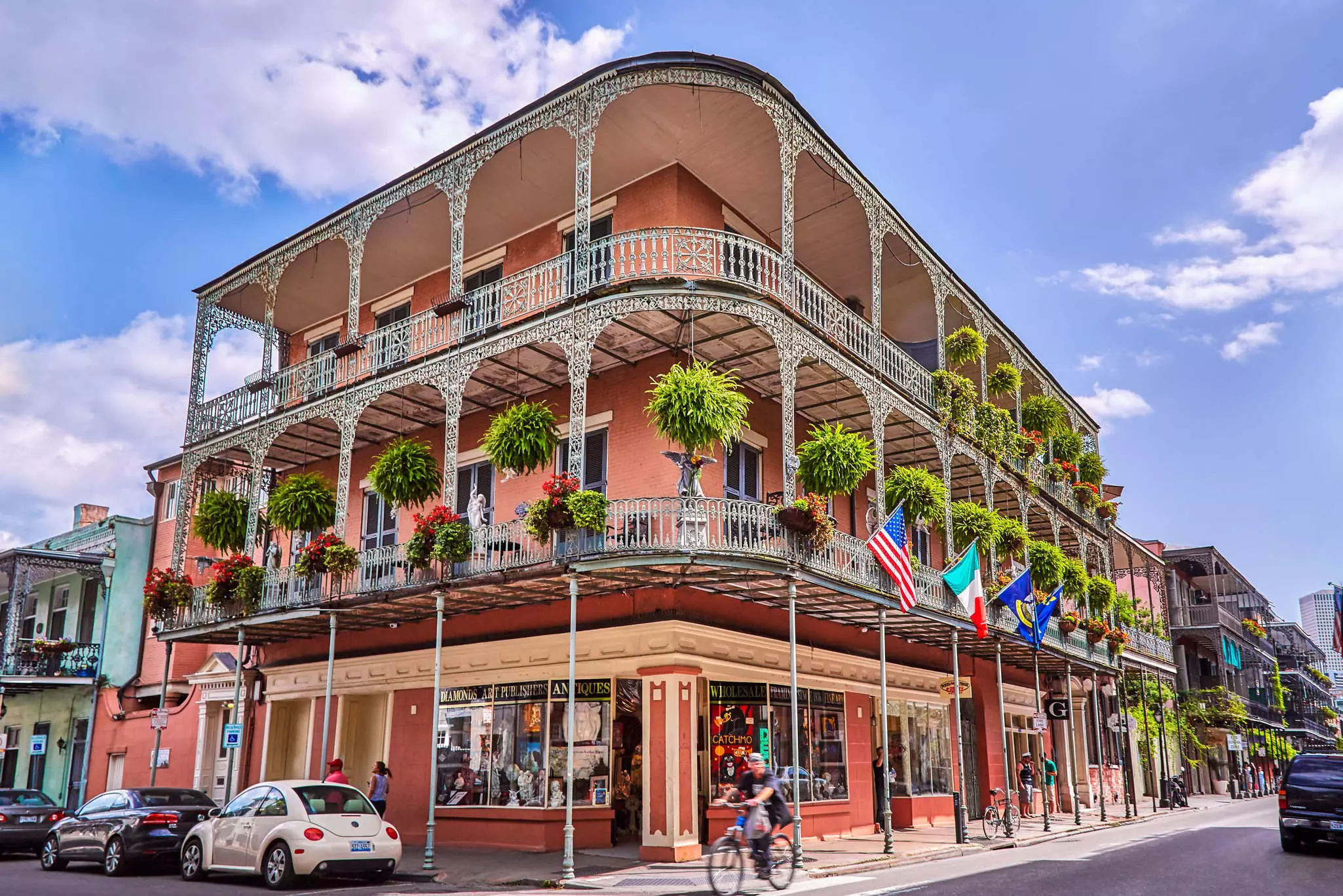 The wrought iron lace of a French Quarter Balcony in New Orleans