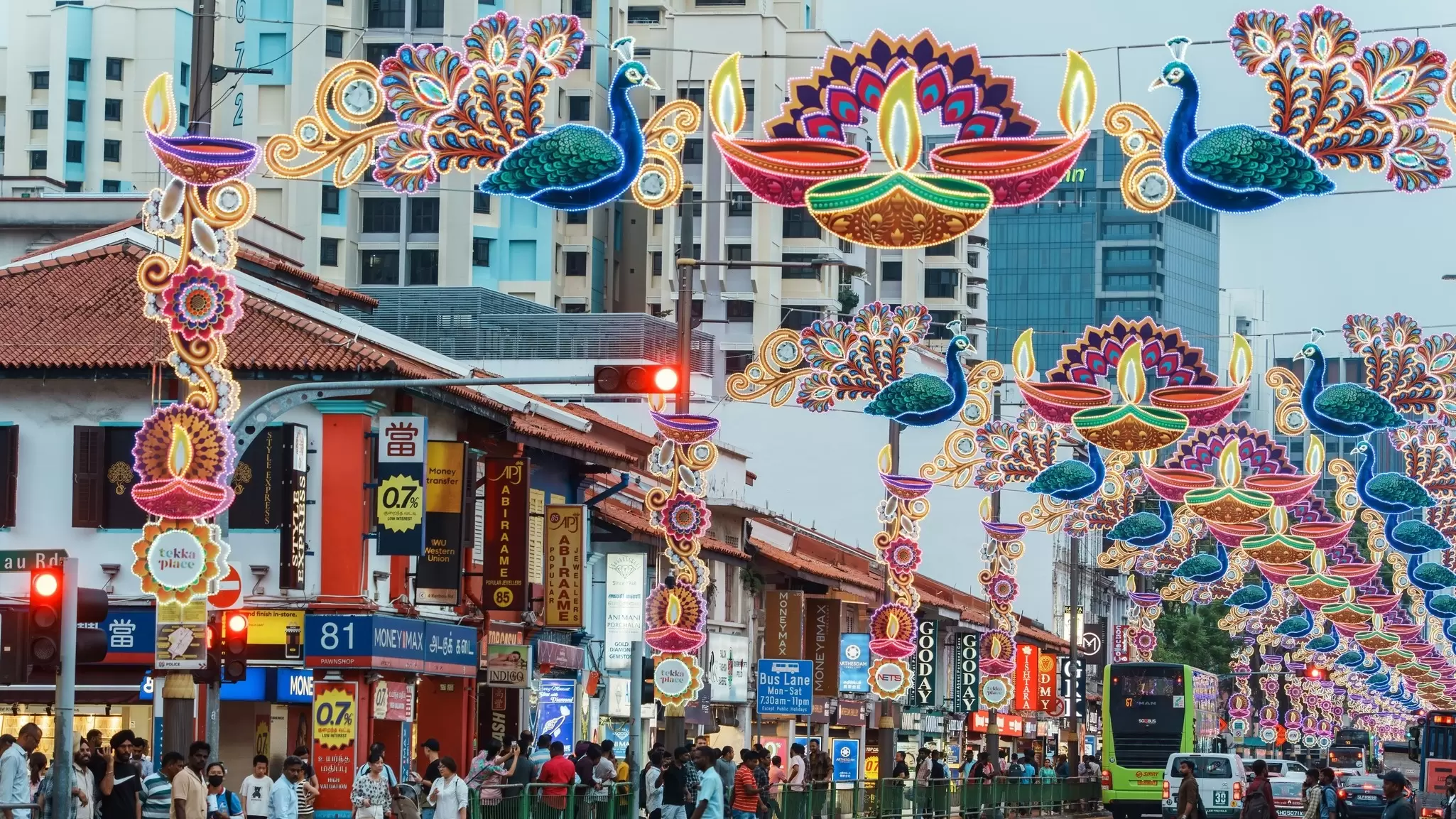 Street decorations in Singapore’s Little India district.