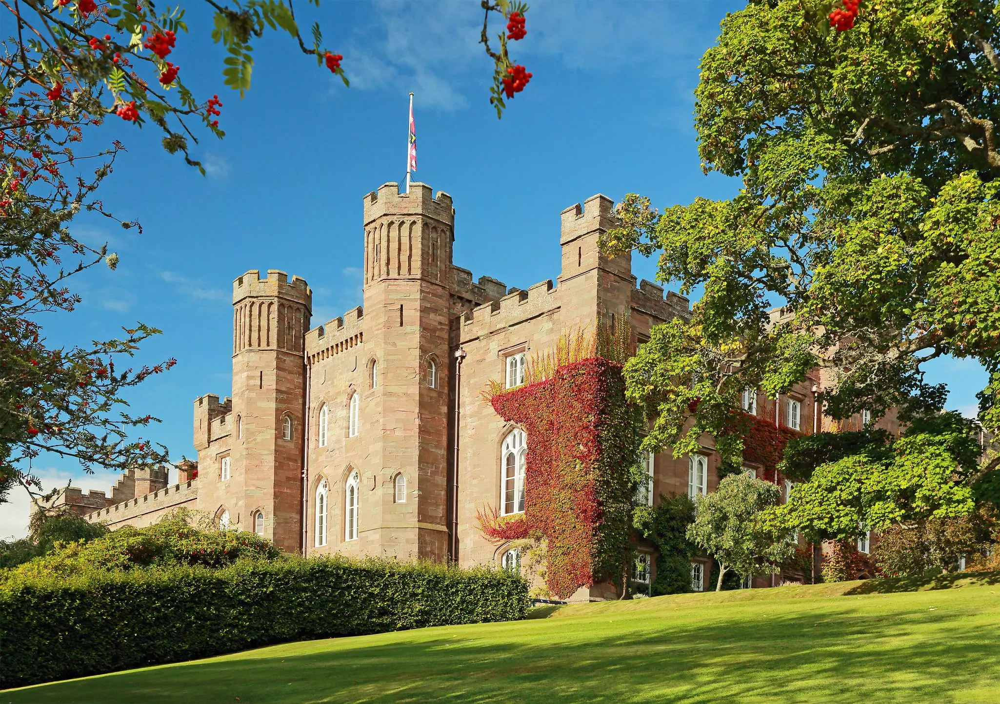 Scone Palace and garden on a sunny day, Perth, Scotland.