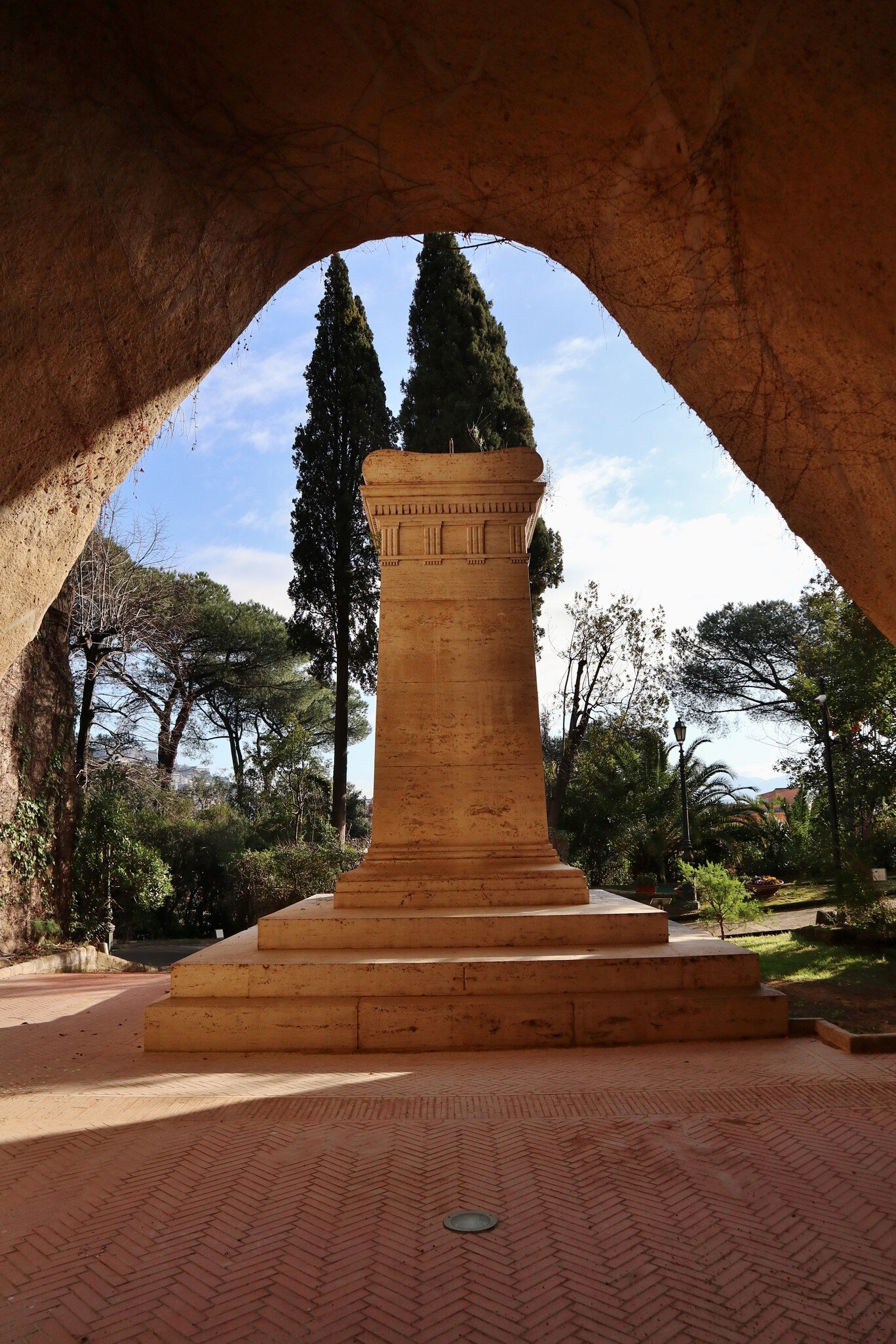 The tomb of Giacomo Leopardi in Parco Vergiliano in Naples, Italy.