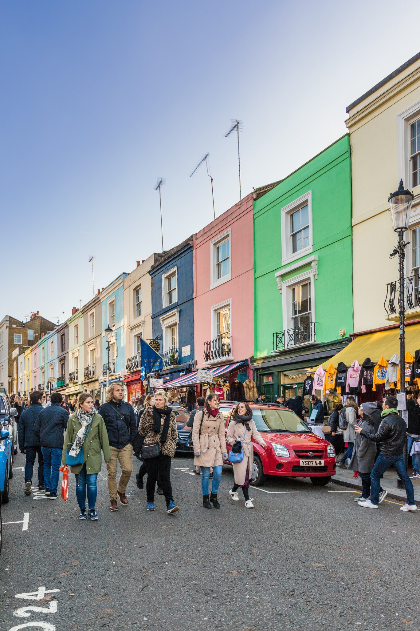 A view of Portobello Road Market in London, UK.