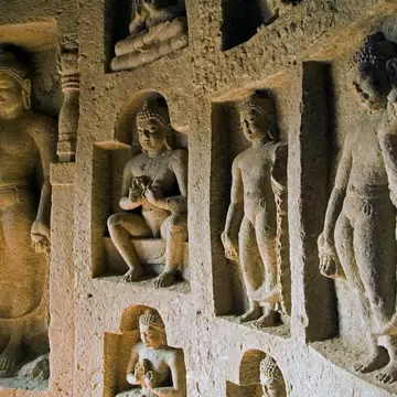 Relief Sculptures in Kanheri Caves. Mumbai, India.