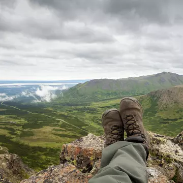 Climbers legs and feet on top of Flat Top Mountain trail, near Anchorage AK, Chugach Mountains.,Climbers legs and feet on top of Flat Top Mountain trail, near Anchorage AK, Chugach Mountains.. (Photo by: Edwin Remsburg/VW Pics via Getty Images)
687658322
activity, alaska, health, man, male, climber, anchorage, chugach, peaceful, tranquil, isolation, shoes, feet, color
