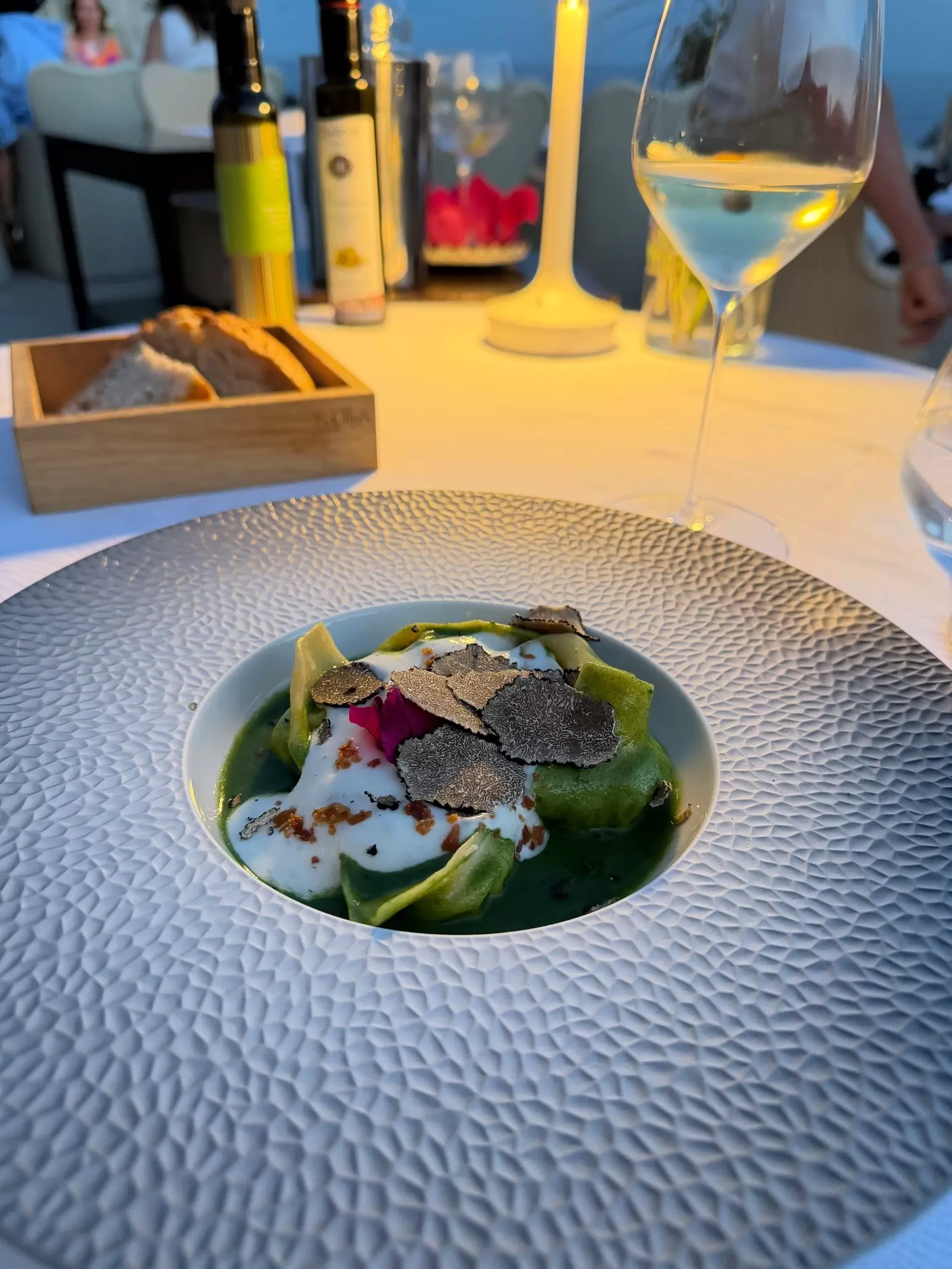 Closeup of tortellini dish topped with black truffle at Nautika in Dubrovnik.