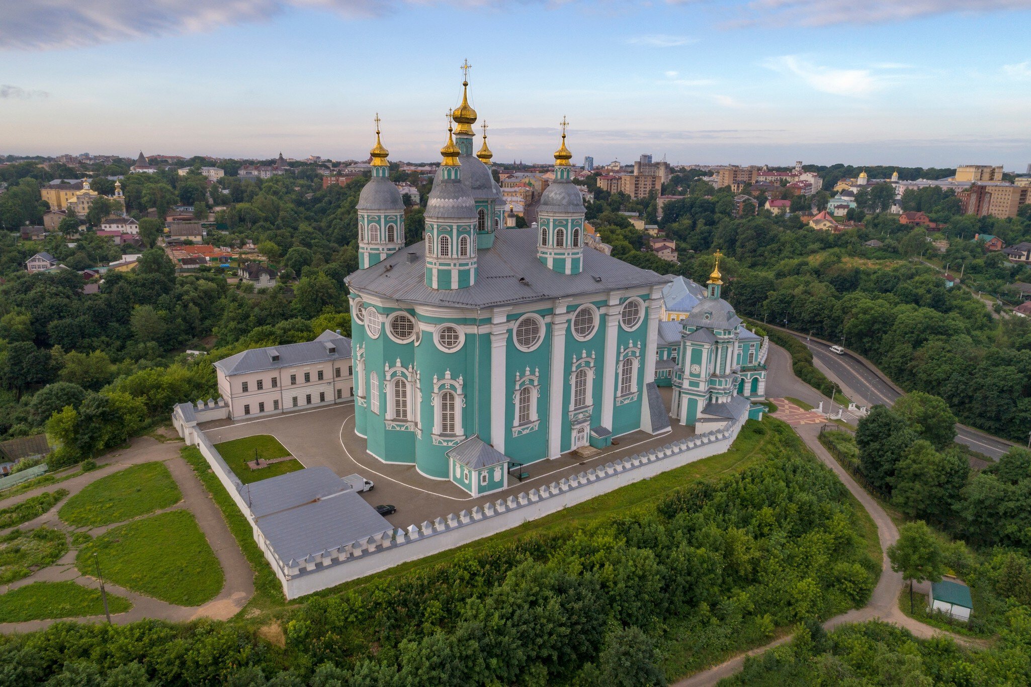 Assumption Cathedral at dawn (aerial photography). Smolensk, Russia; Shutterstock ID 2273875455;