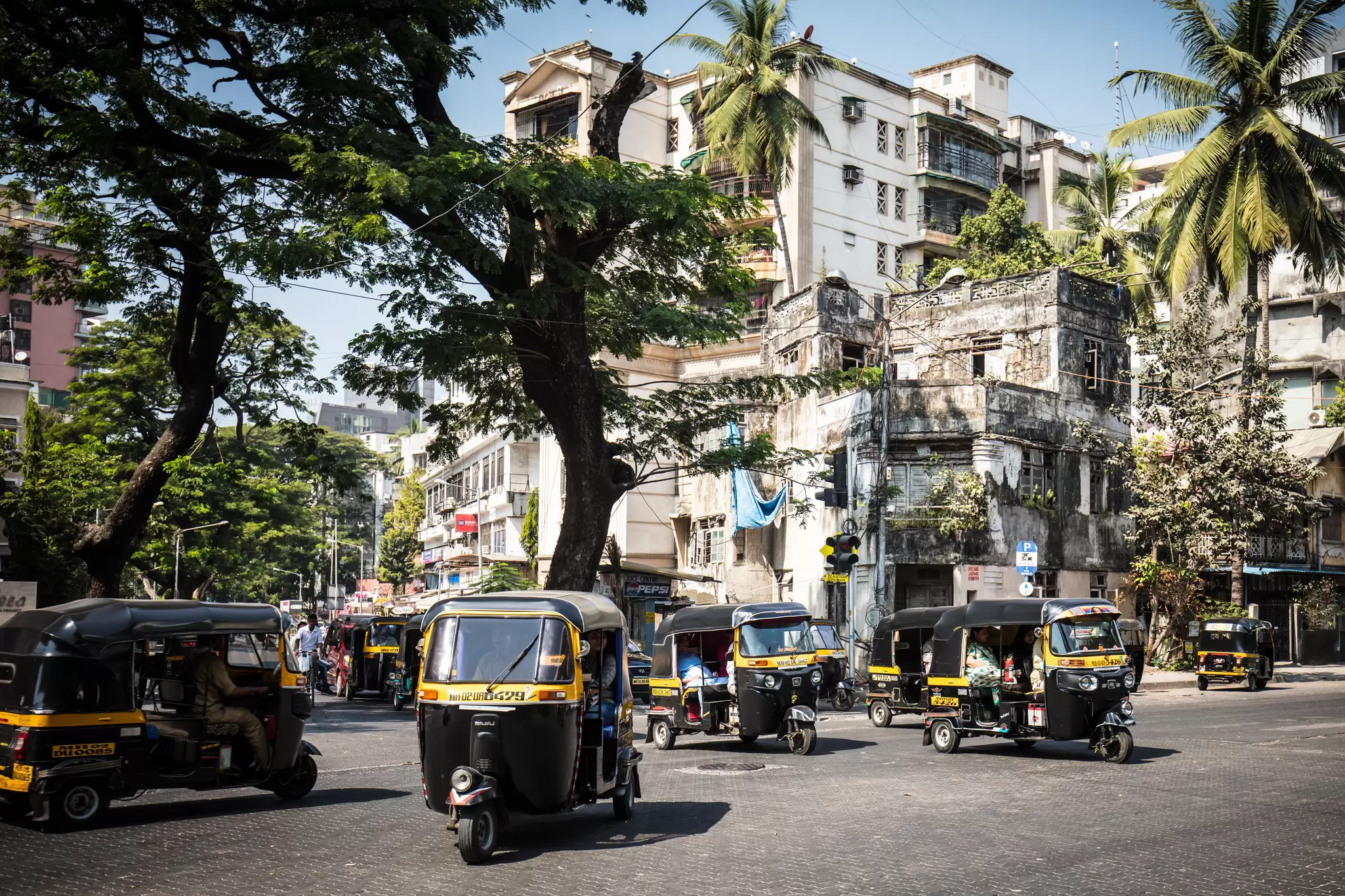 Autorickshaws in the streets of Bandra, Mumbai. 