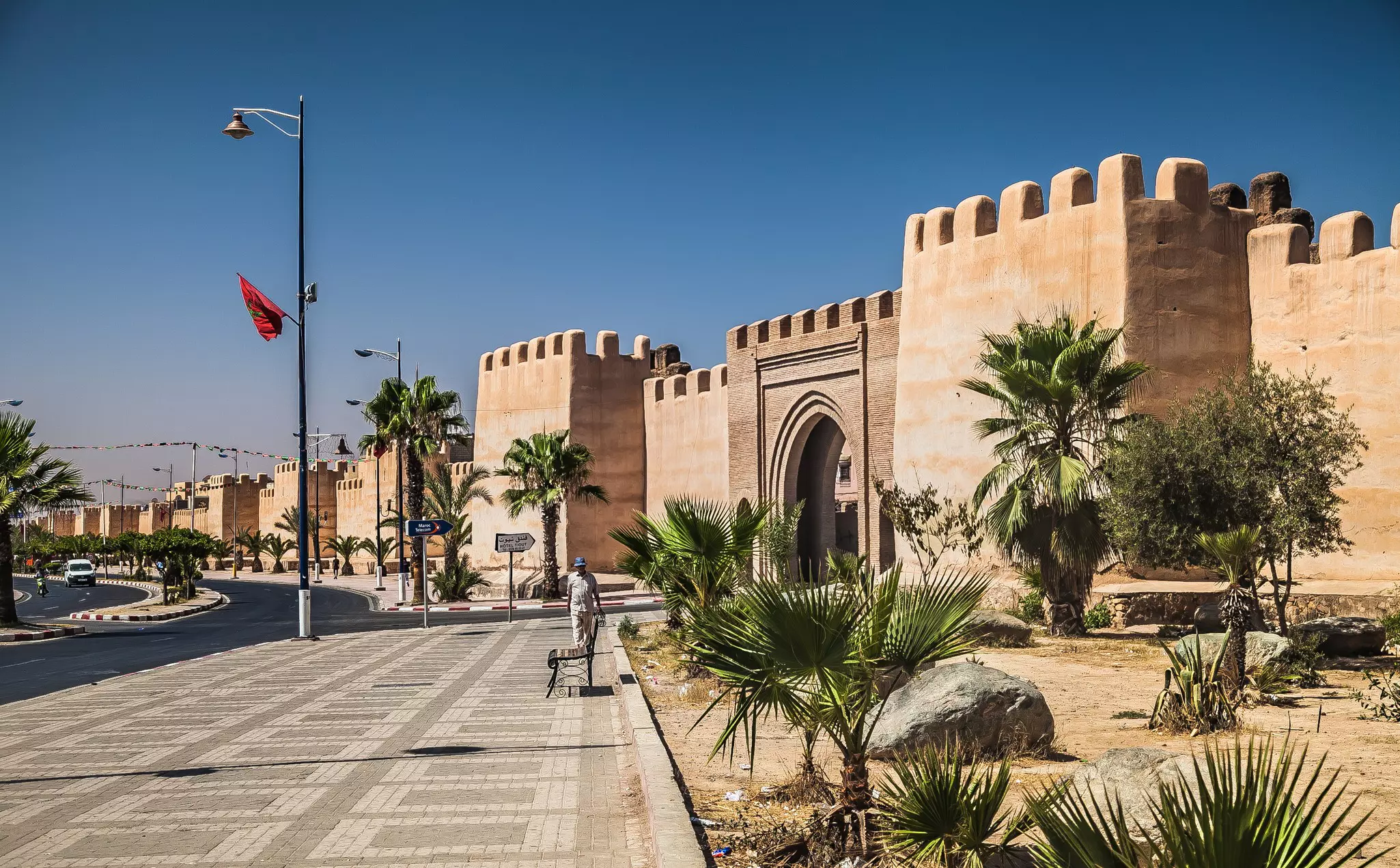 Ancient city walls of Taroudant with trees in the foreground