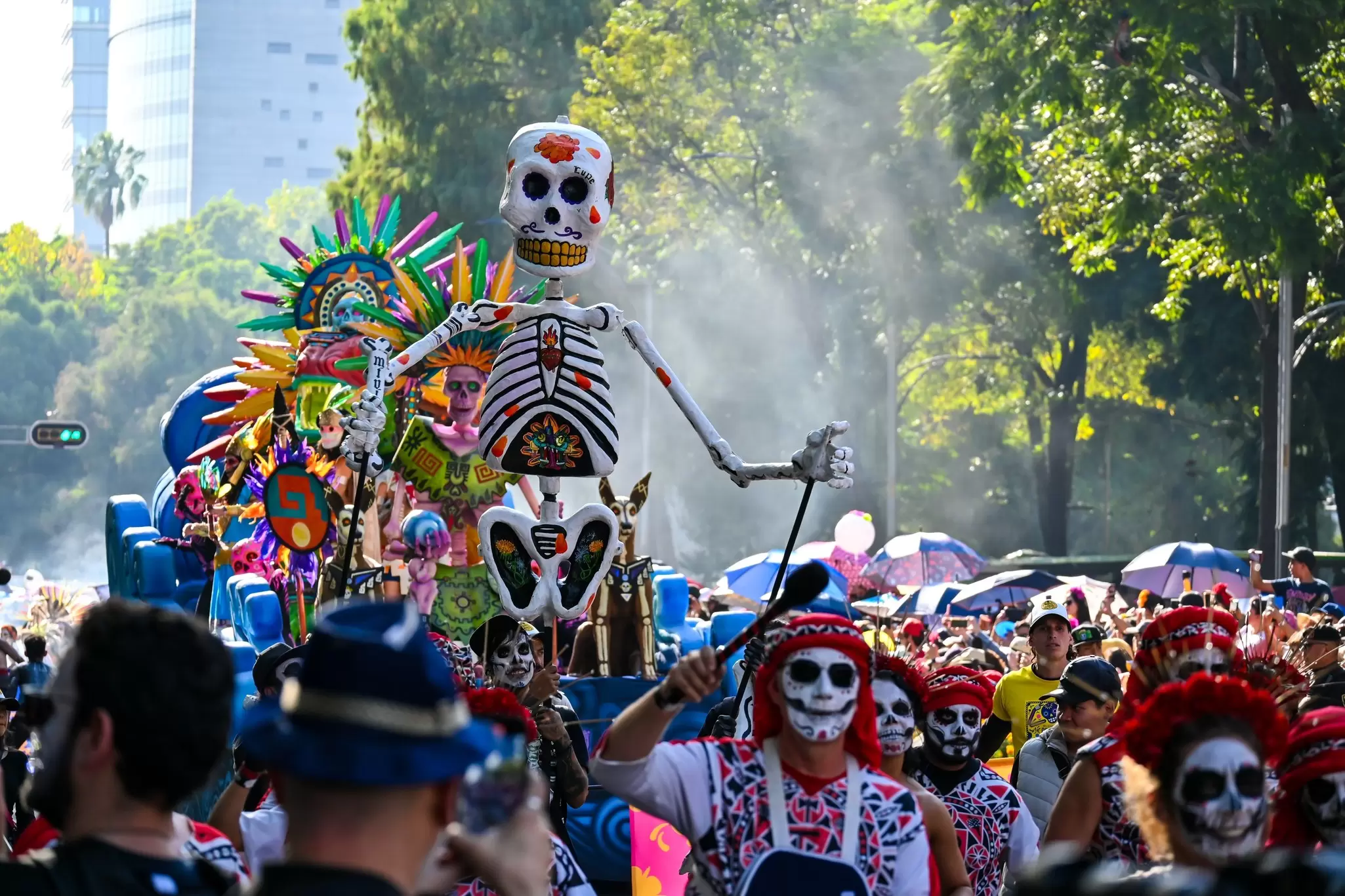A parade of skeletons for Día de Muertos in Mexico City. 