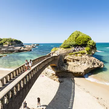 Walkway to Rocher du Basta in Biarritz, France.