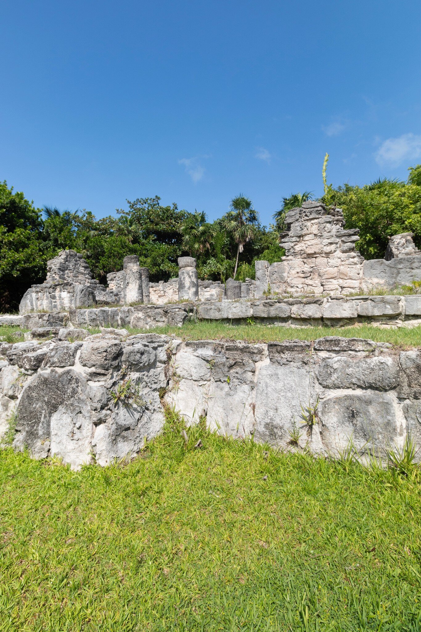 Temple ruins at El Rey Archaeological Site in Cancún, Mexico.