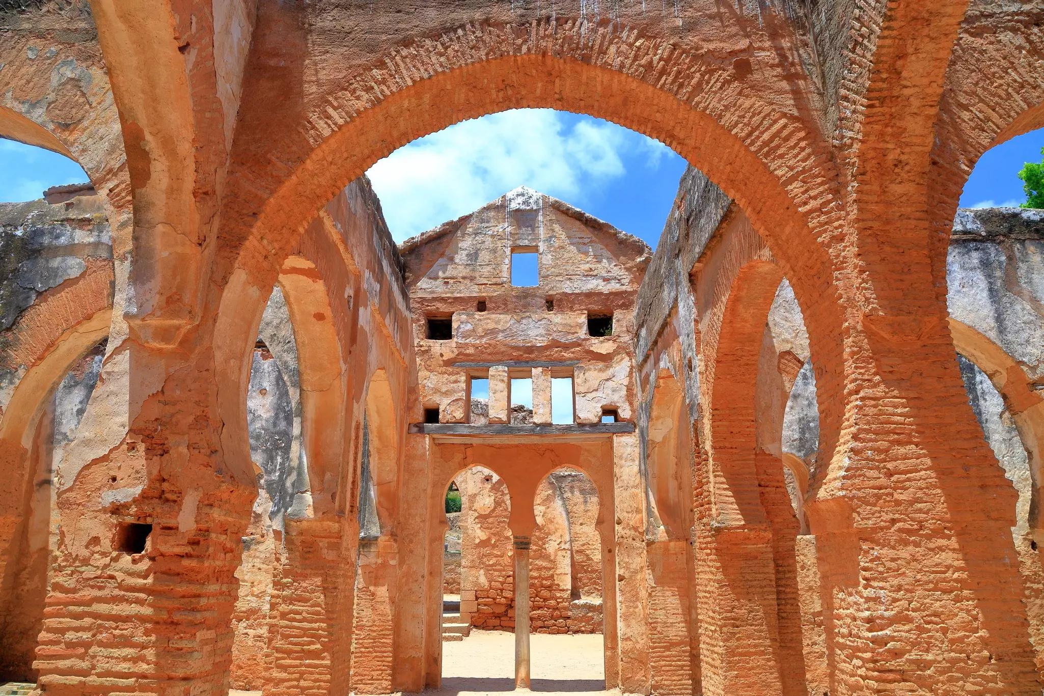 Brick arches in ruins at an archaeological site