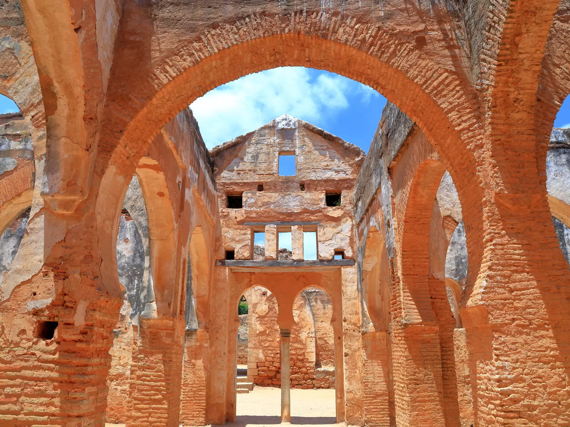 Brick arches in ruins at an archaeological site