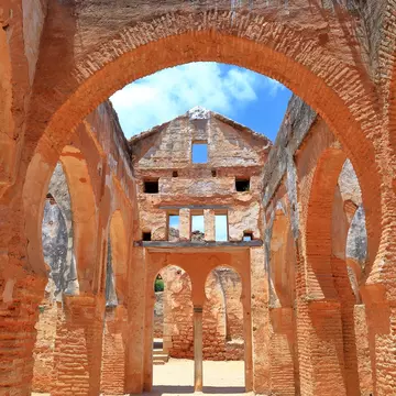 Brick arches in ruins at an archaeological site