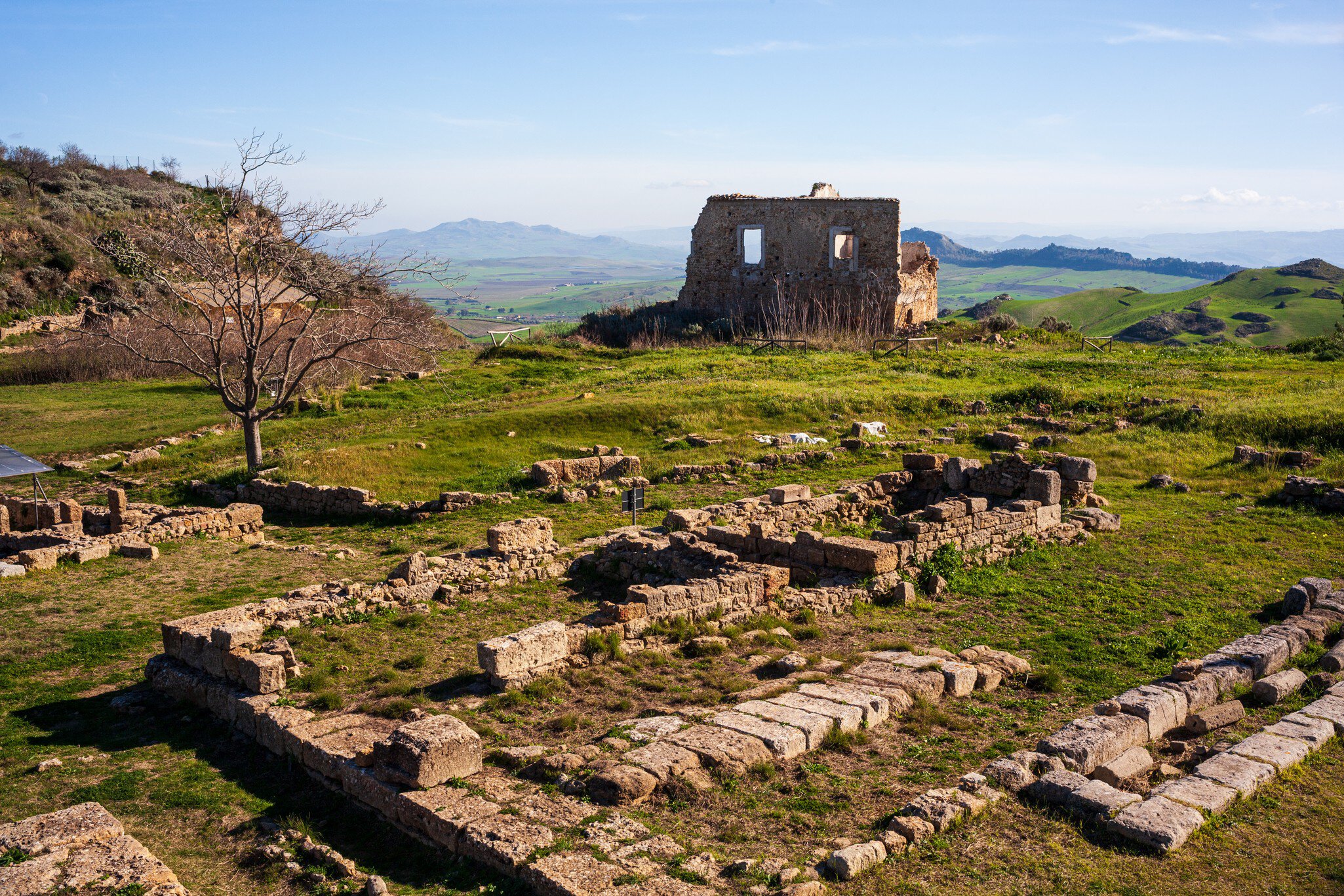 Panoramic view of the Greek archaeological site of Morgantina, in the interior of Sicily in Italy.