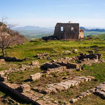 Panoramic view of the Greek archaeological site of Morgantina, in the interior of Sicily in Italy.