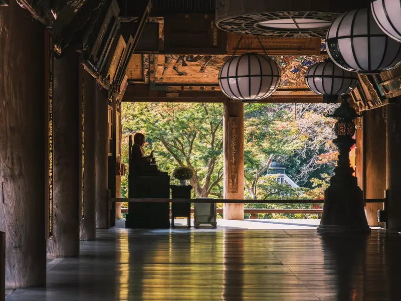 A statue of Buddha in a Japanese temple. 
