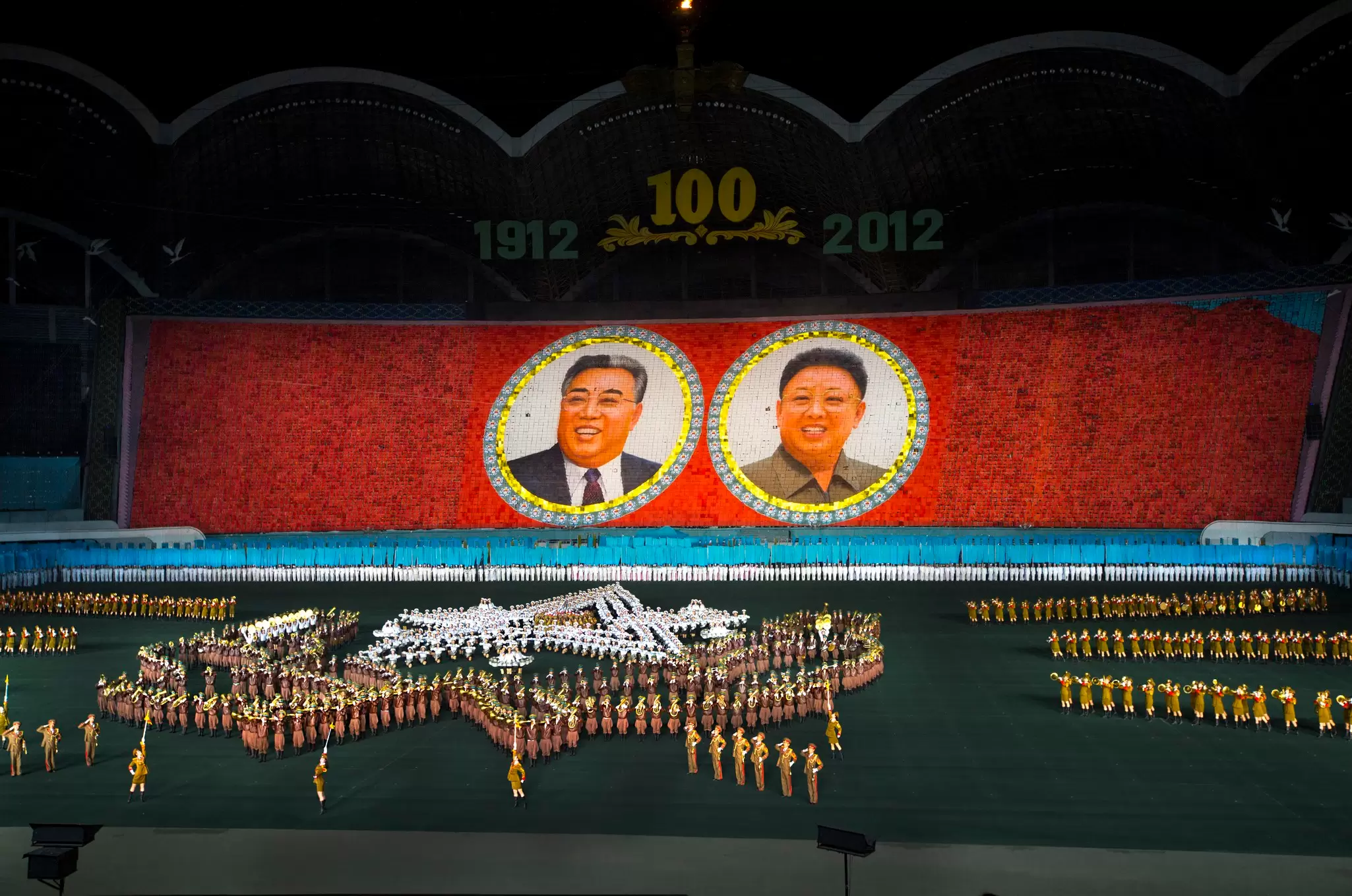 Thousands of performers at the Mass Games in Pyongyang's May Day Stadium, North Korea
