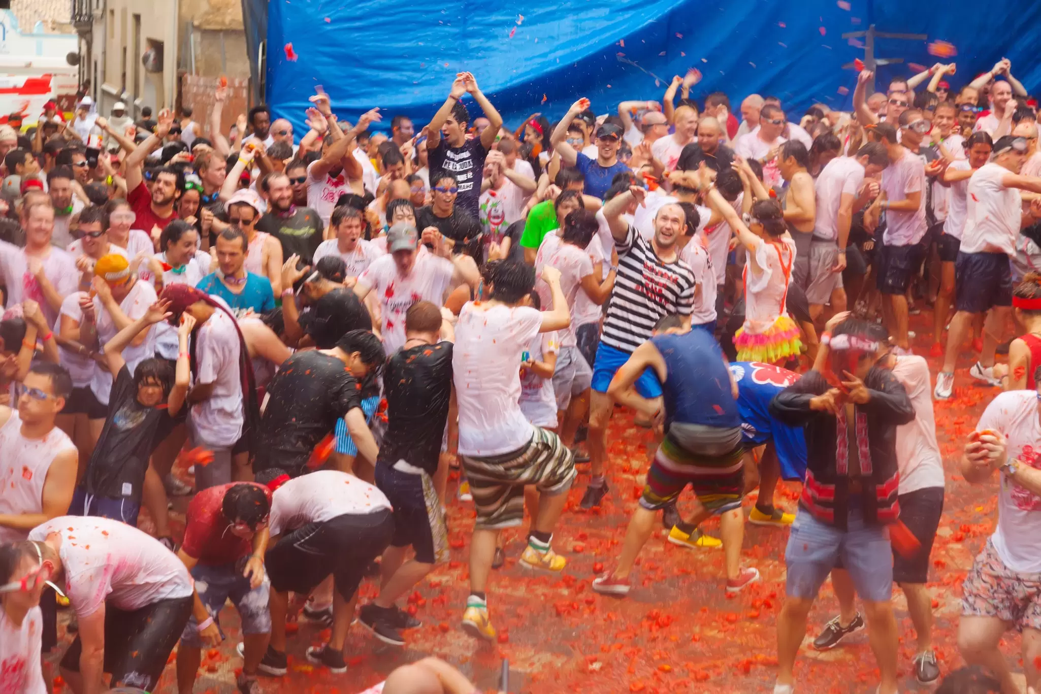 La Tomatina festival in August 28, 2013 in Bunol, Spain. Battle of tomatoes.
