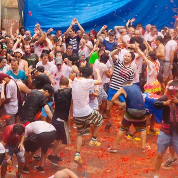 La Tomatina festival in August 28, 2013 in Bunol, Spain. Battle of tomatoes.
