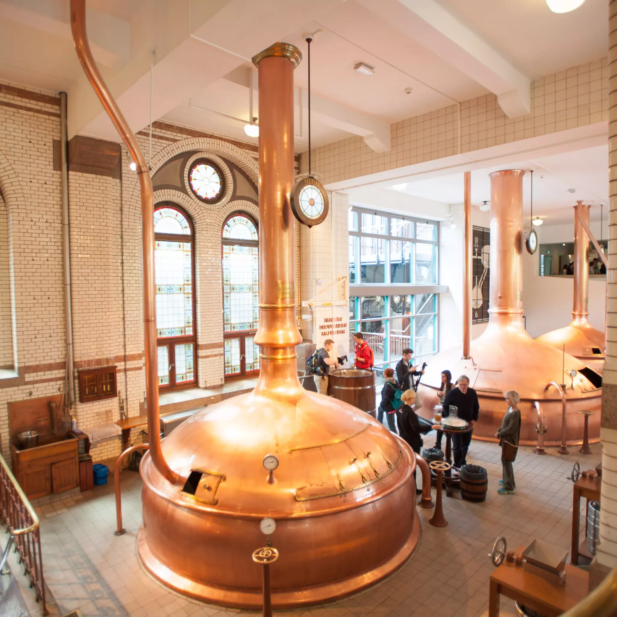 AMSTERDAM, NETHERLANDS - JUN 3, 2015: Interior of the Heineken Experience center, a historic brewery for Heineken beer. Gerard Adriaan Heineken was a founder of the Heineken beer
