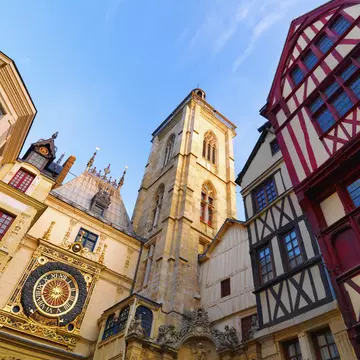 France, Normandy, Seine-Maritime, Rouen, Low angle view of Le Gros Horloge