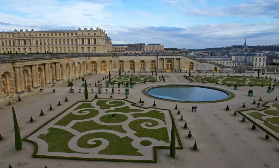 Overview of Southern Parterre gardens at Versailles.