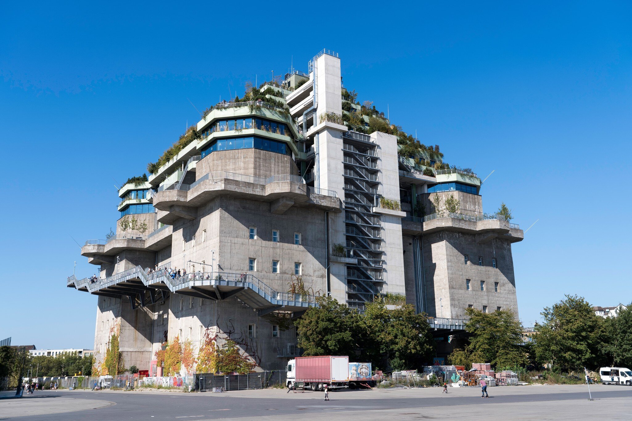 Hamburg's massive WWII bunker was transformed into a modern rooftop attraction.