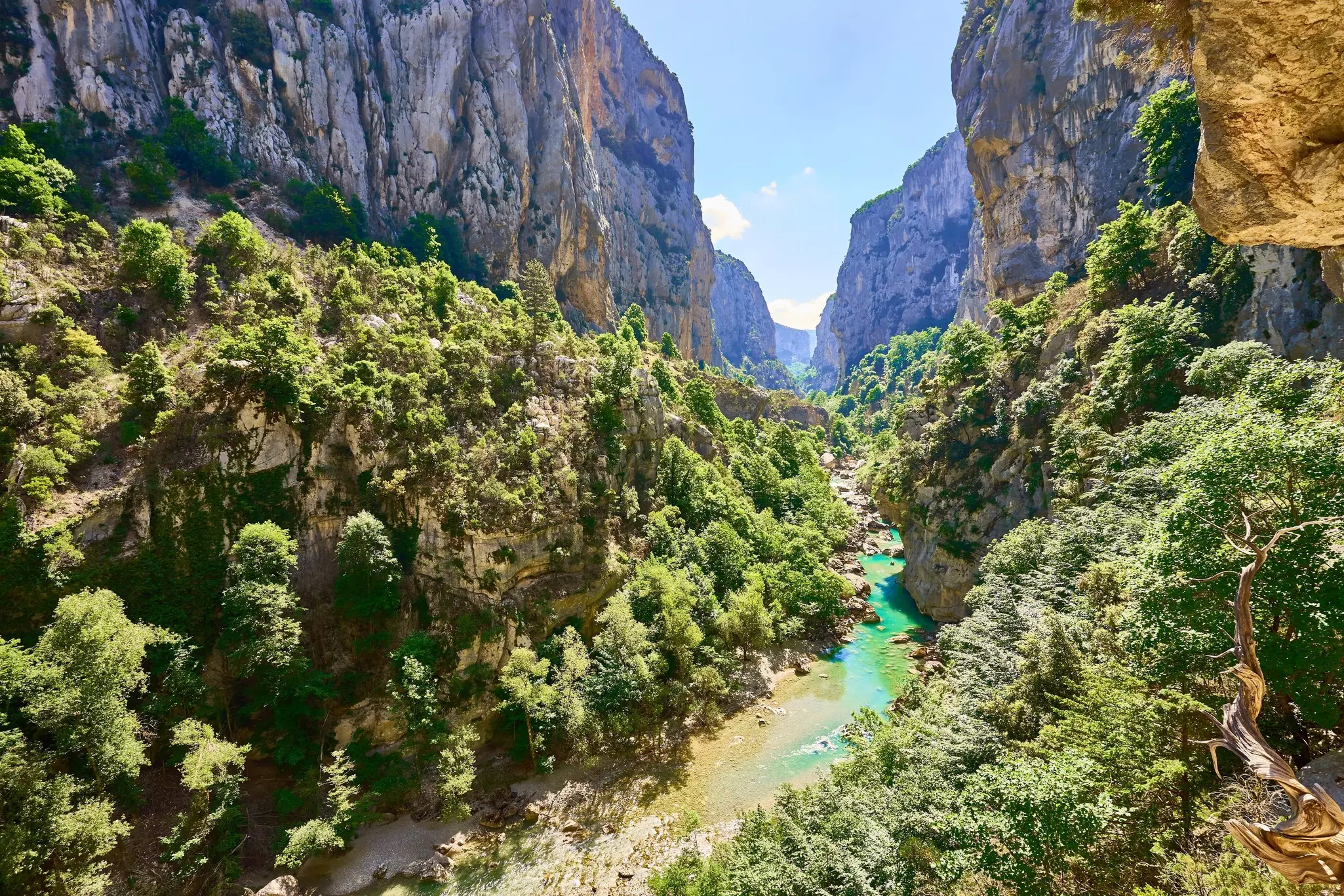 Hiking on the Trail "Sentier de l'Imbut" in the Verdon Canyon in Provence - France