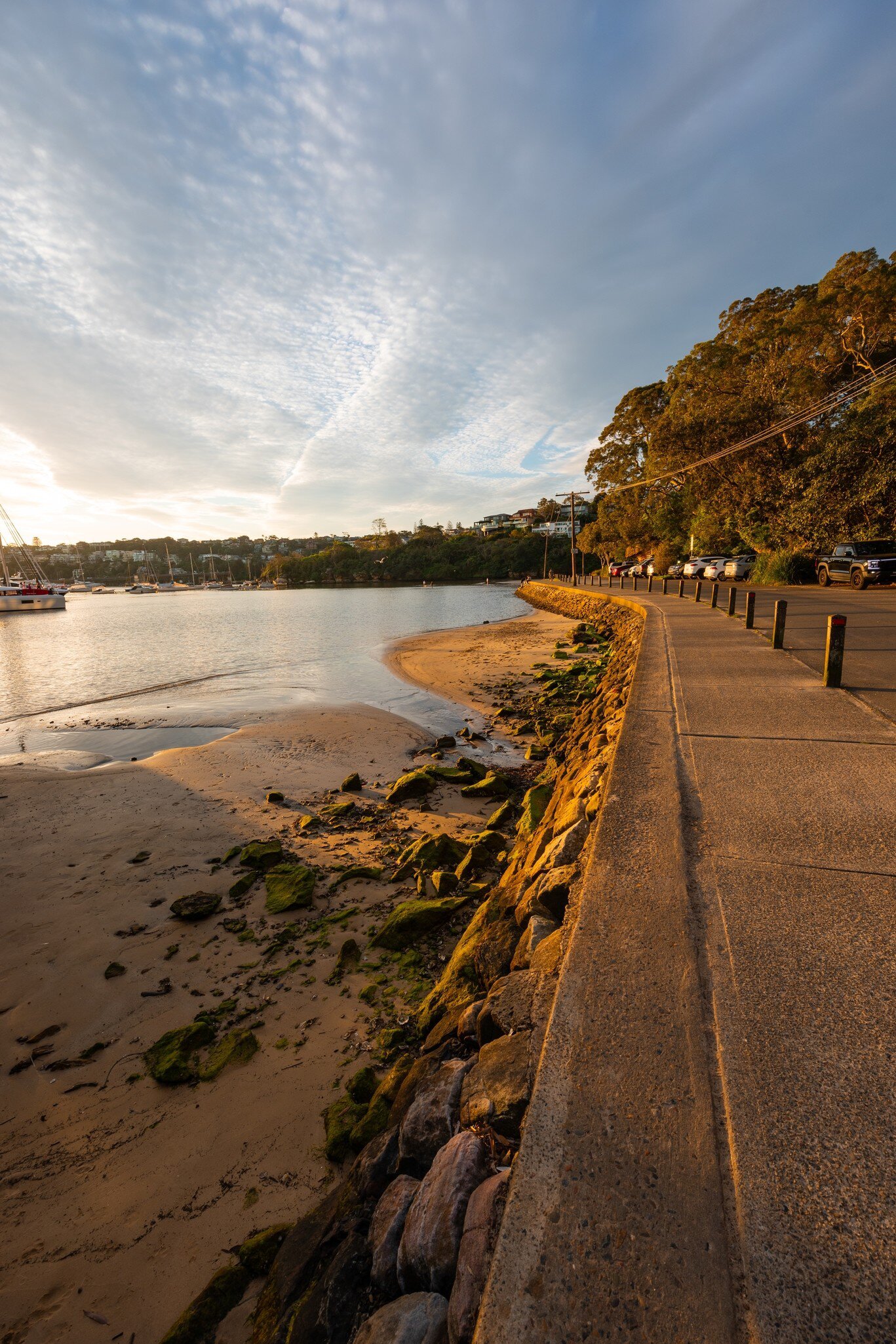 Sunset view along Clontarf Beach coastline. Sydney, Australia.
