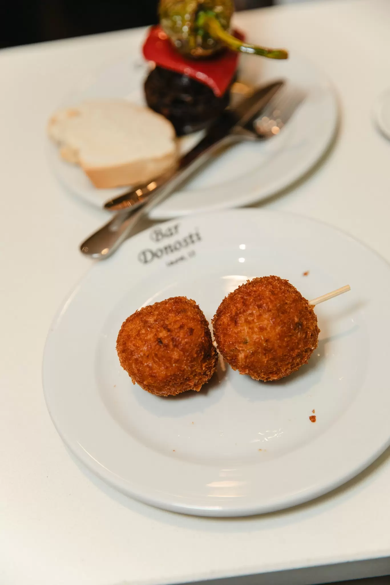 A plate of mushroom-stuffed croquetas at a bar in Logroño in the La Rioja region of Spain.