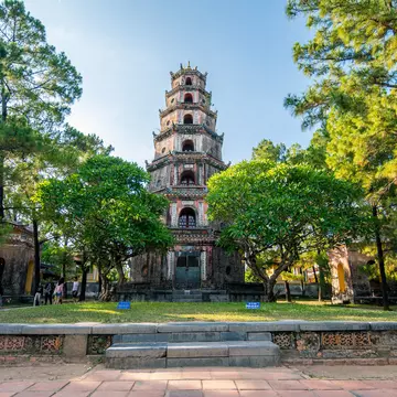 hue, vietnam. 12th june, 2023: views of thien mu pagoda in hue city, vietnam