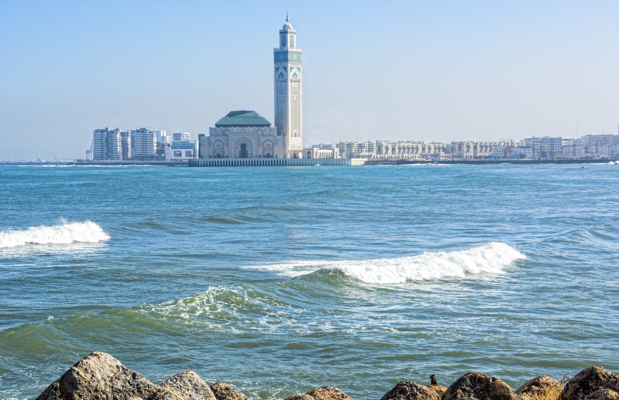 Casablanca Morocco exterior famous Hassen II Mosque largest mosque in Morocco and 7th largest in world architecture opened in 1963