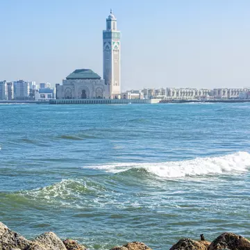 Casablanca Morocco exterior famous Hassen II Mosque largest mosque in Morocco and 7th largest in world architecture opened in 1963