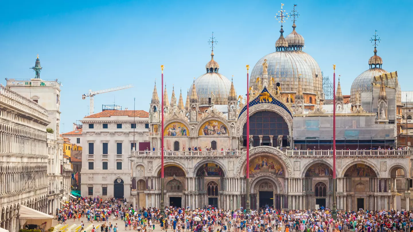 View of the Basilica di San Marco on Piazza San Marco in Naples, Italy.