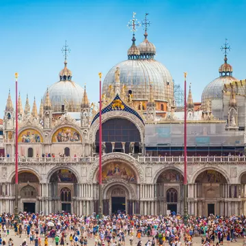 View of the Basilica di San Marco on Piazza San Marco in Naples, Italy.