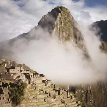 Overview of 15th-century Inca city of Machu Picchu, Peru.