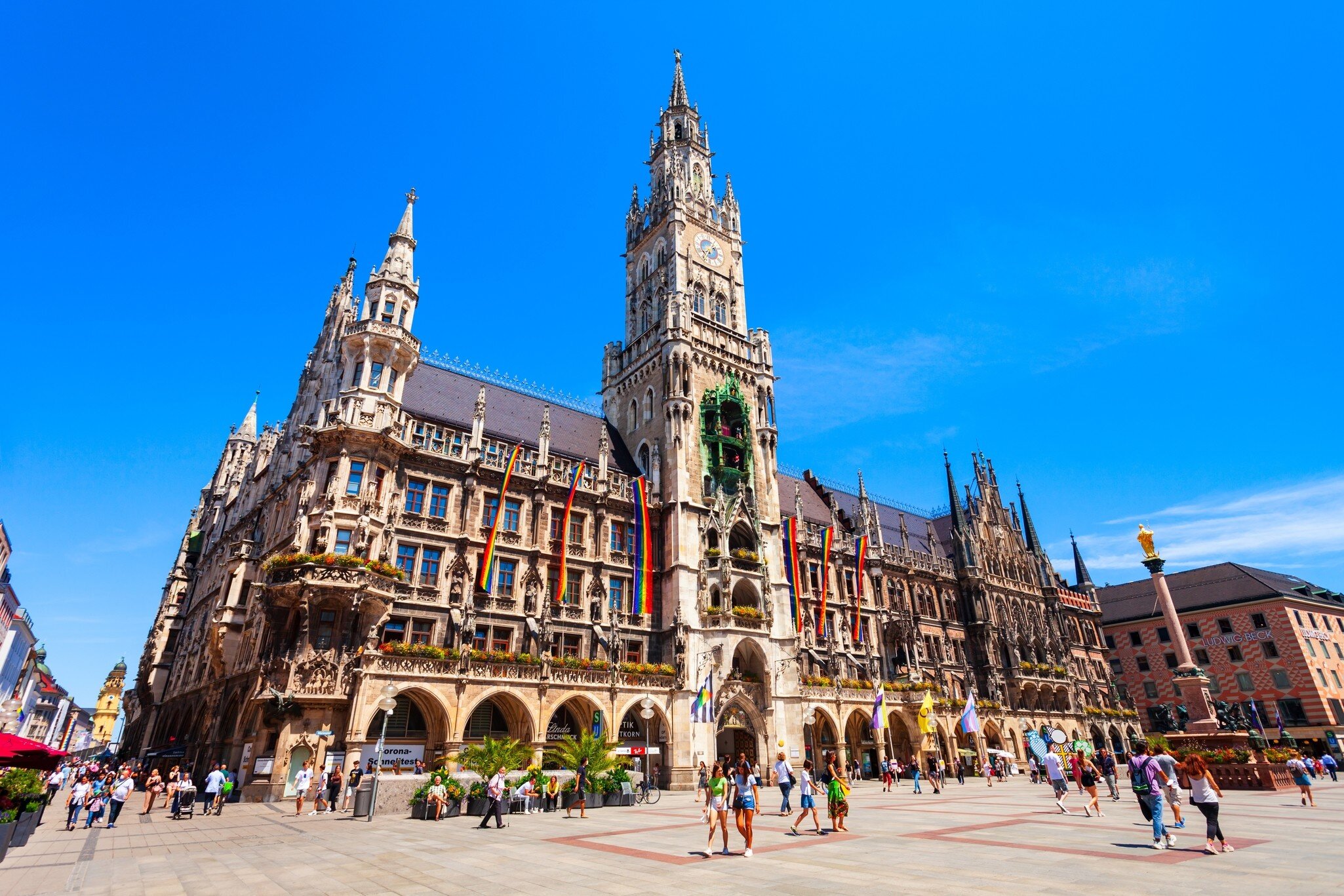 New Town Hall or Neues Rathaus is located at the Marienplatz or St. Mary's Square in Munich, Germany.