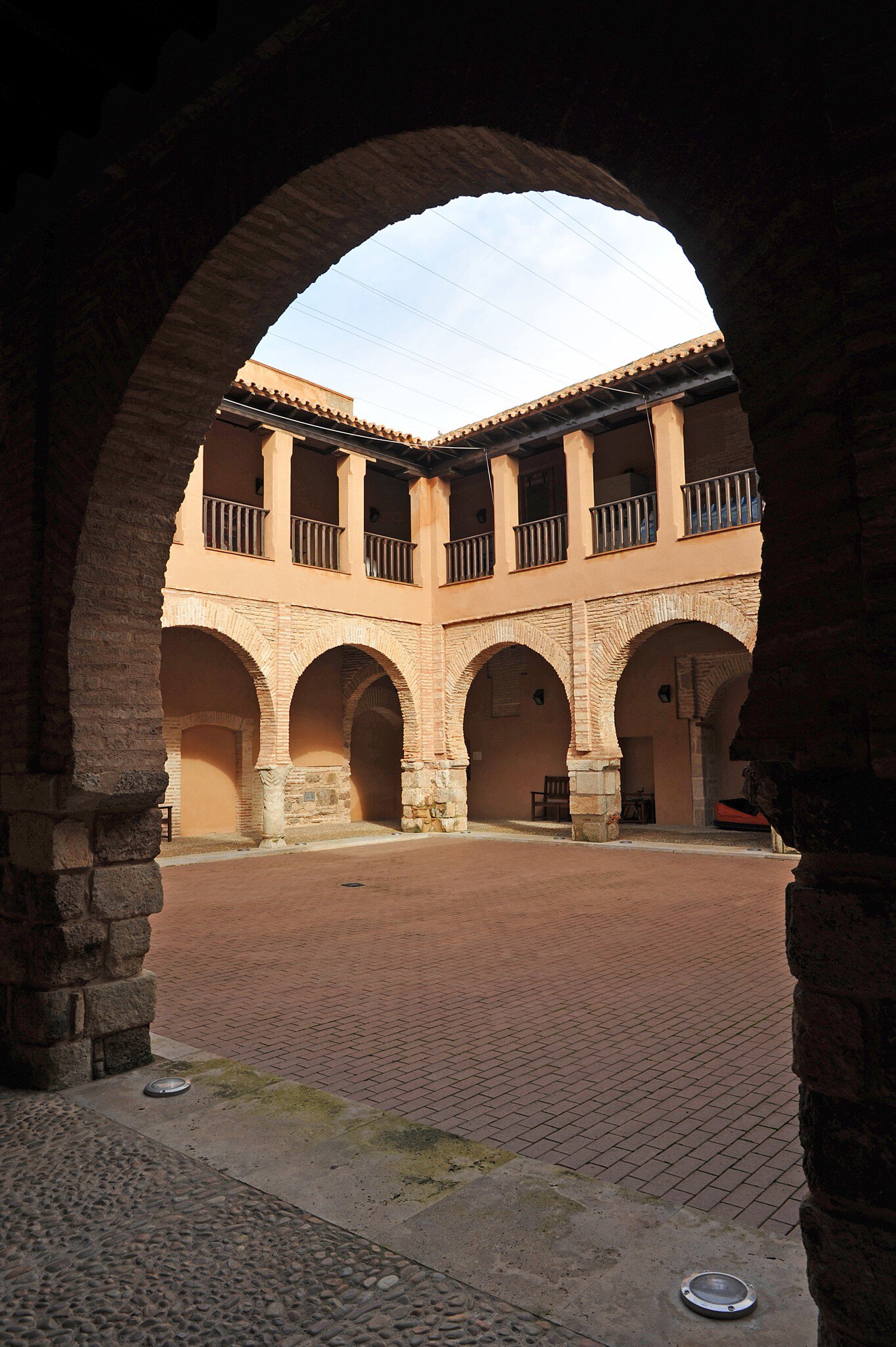 View of the courtyard of the Palacios Maestrales, which houses the Museo Nacional de Teatro, in Almagro, Spain.