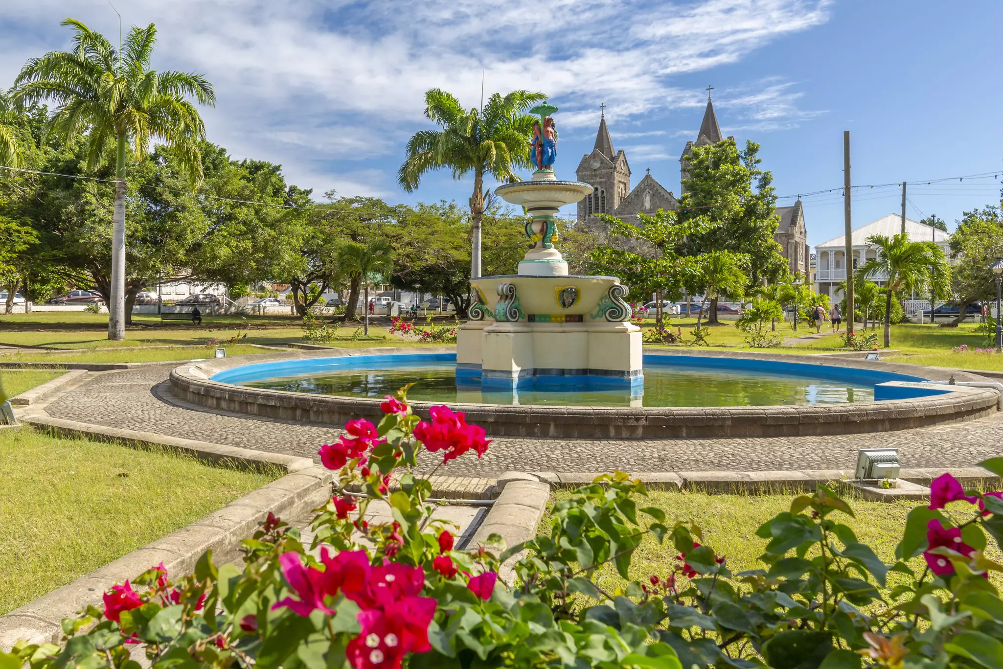 The landscaped gardens of Basseterre's Independence Square are a popular gathering spot. Frank Fell/robertharding/Getty Images