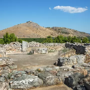 View of the ruins of the ancient Acropolis of Tiryns in Greece.