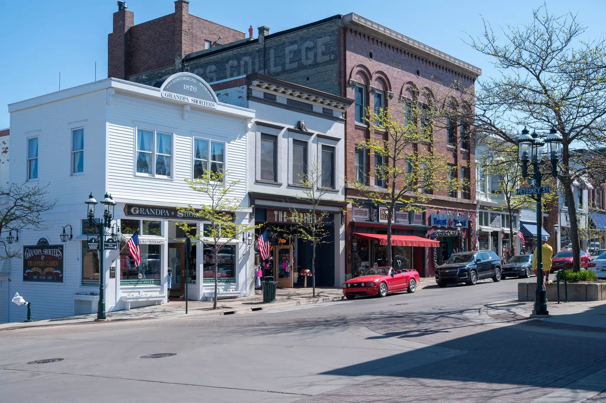 Urban Street with Historic Buildings and Grandpa Shorters Gift Shop