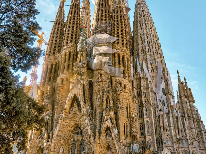 Details of the La Sagrada Familia Cathedral under construction in Barcelona, Spain.