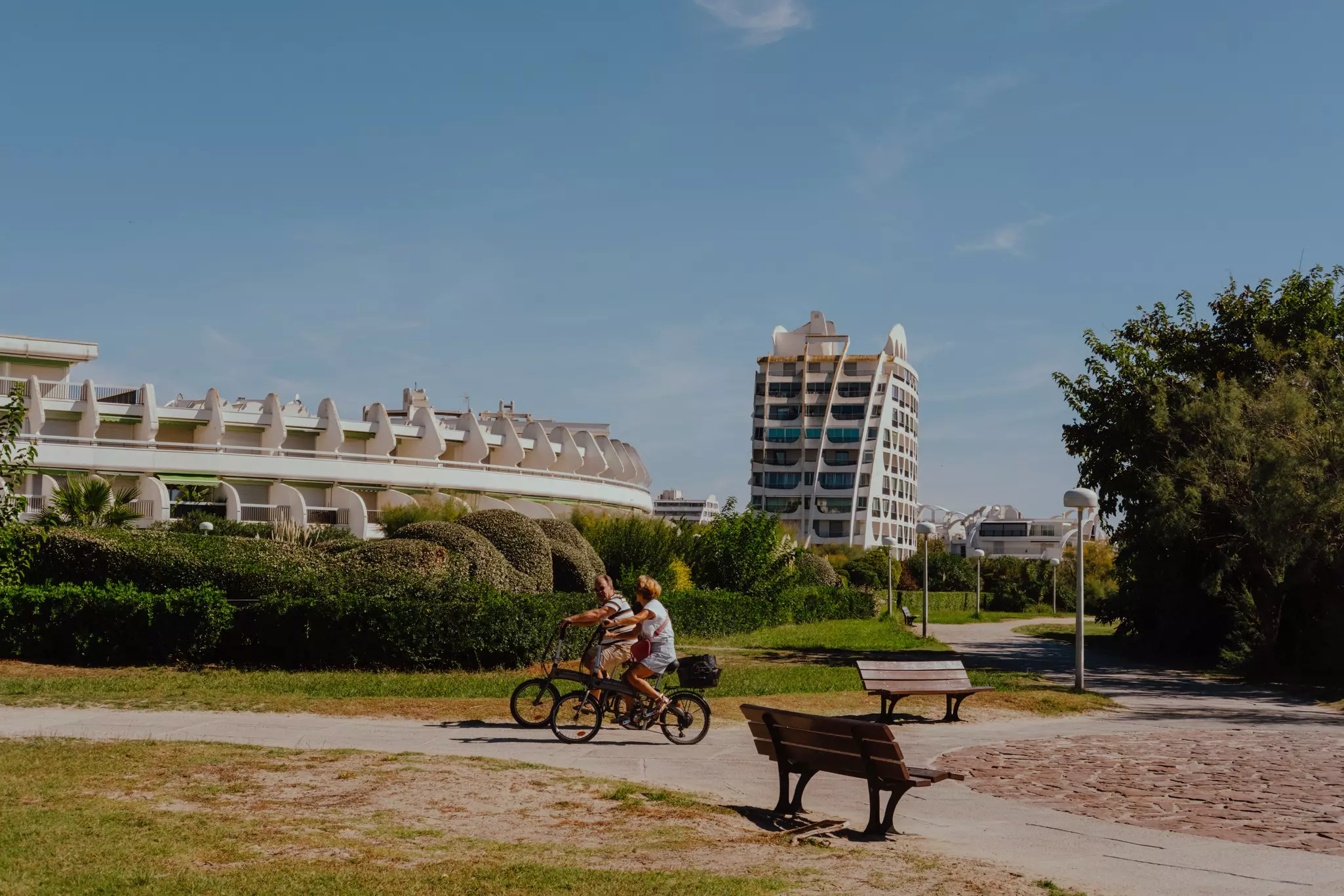 Cycling the Costa Brava and Southern France — September 2025
People biking in the town of La Grande-Motte, Aalong the route from Montpellier, France to Arles, France
