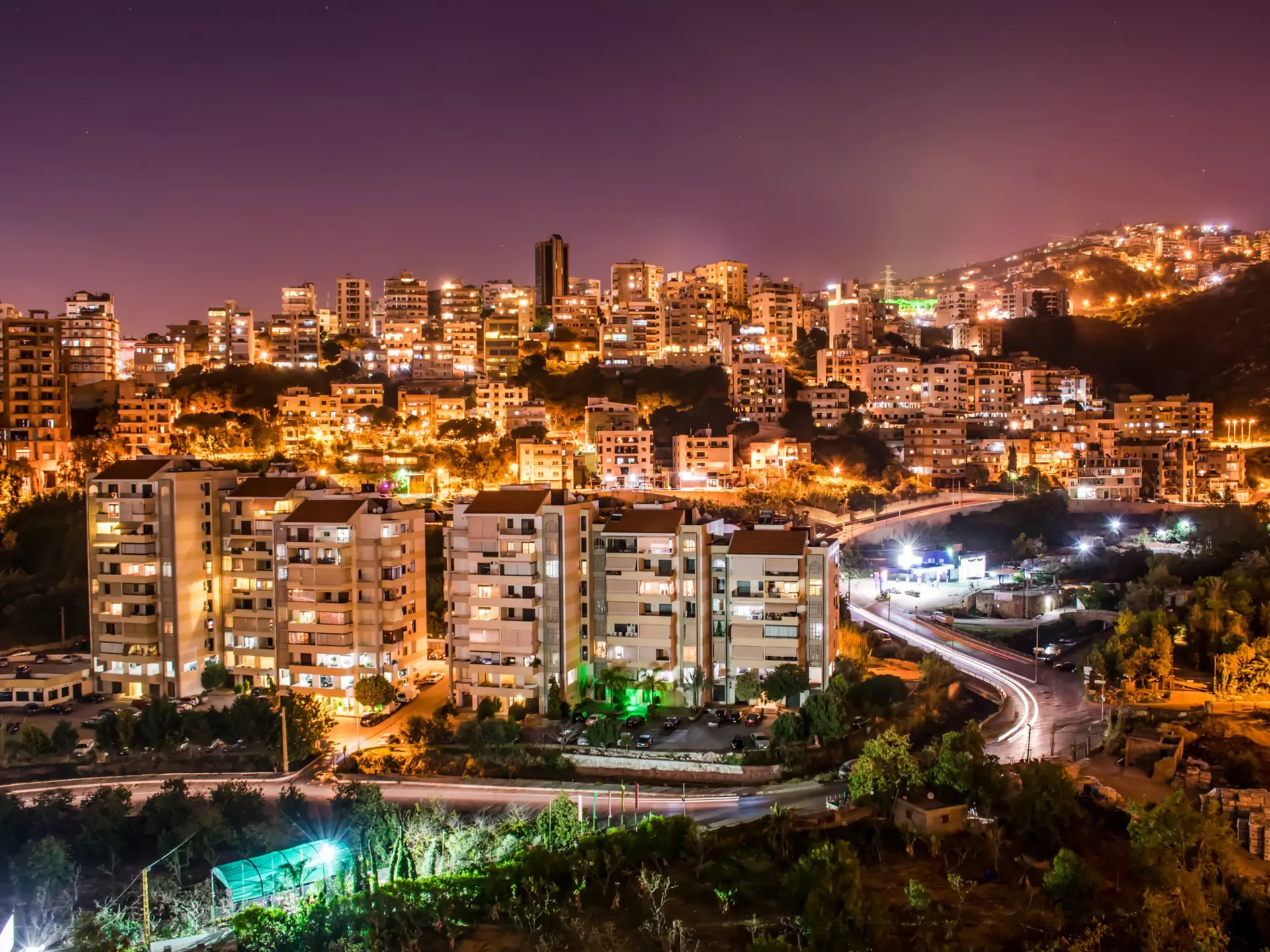 Elevated view of city at night, Beirut, Lebanon. Vrej Ohanian / 500px