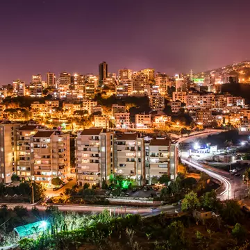 Elevated view of city at night, Beirut, Lebanon. Vrej Ohanian / 500px