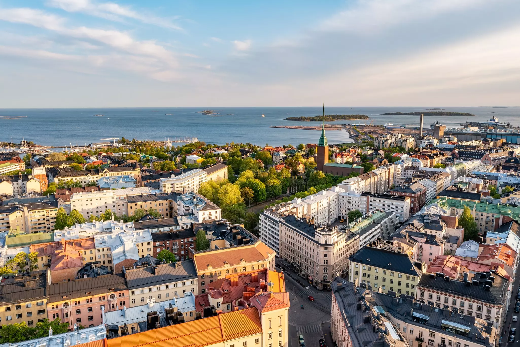 Beautiful summer cityscape from a drone. Helsinki. Finland