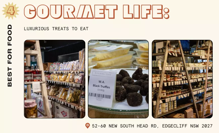 Jars of food and truffles on display in a gourmet food store