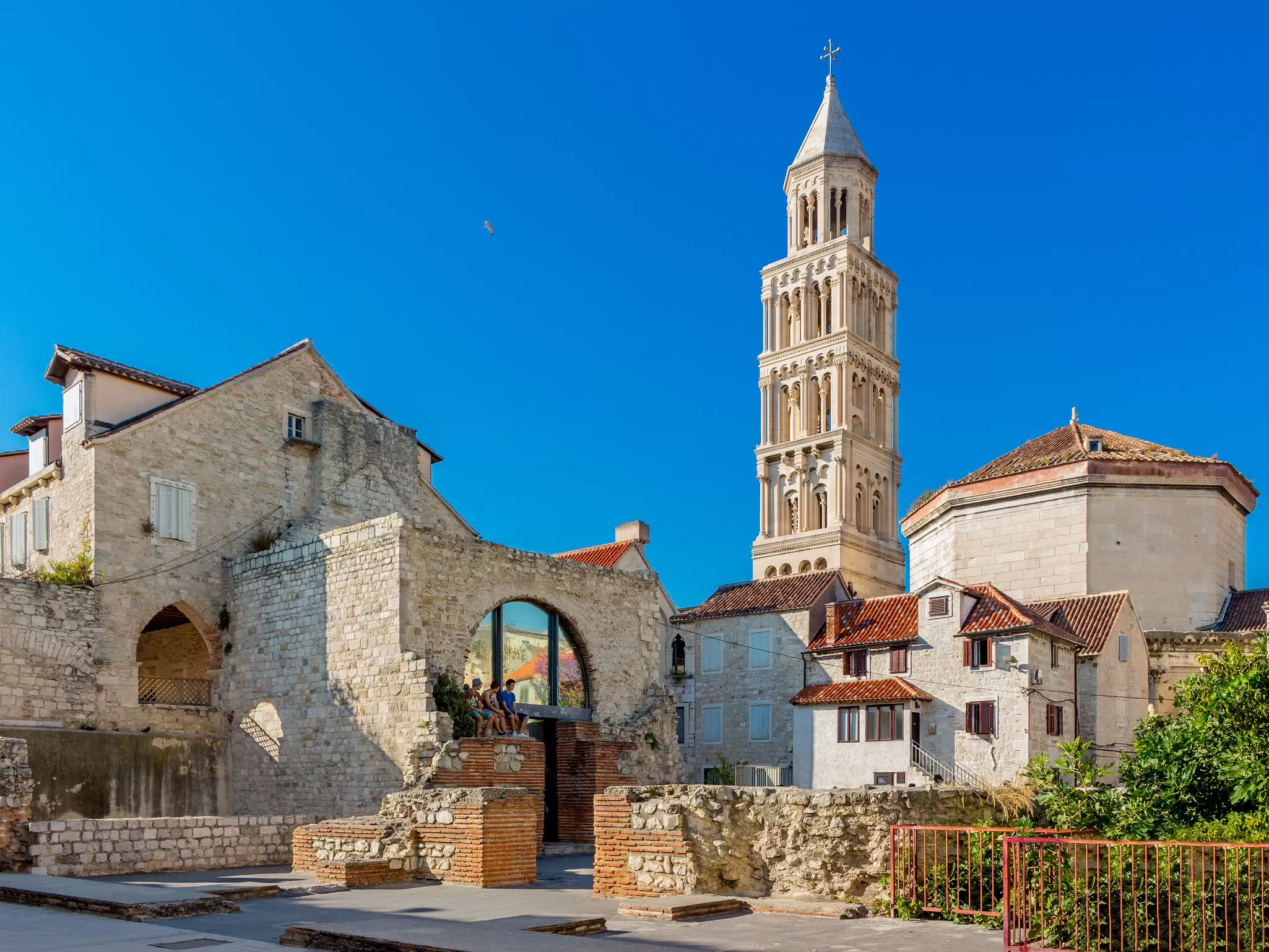 Exterior of Saint Domnius Cathedral from the Triclinium - former dining room, Diocletian's Palace.