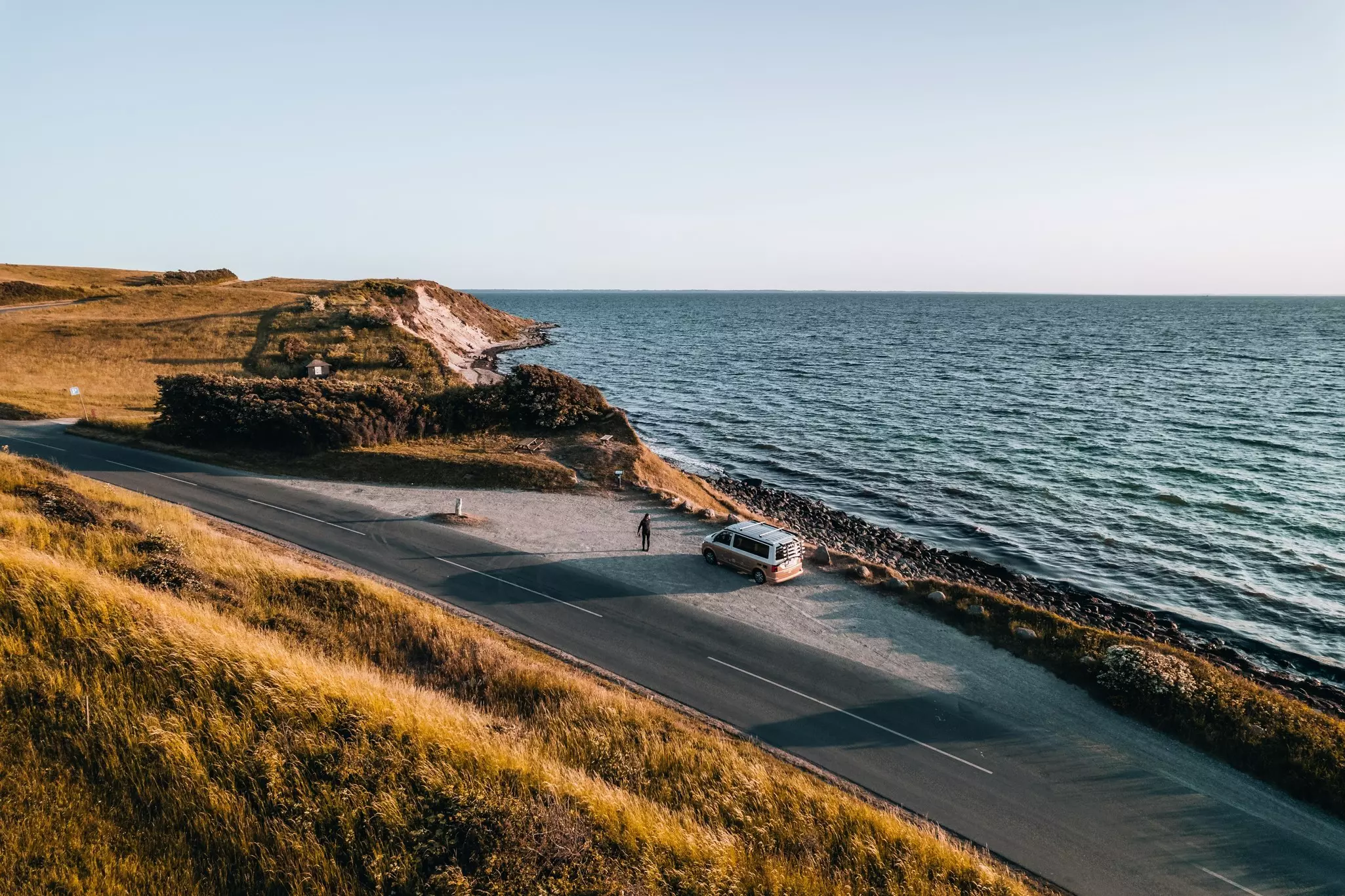 Aerial footage of Helnaes island, Funen, Fyn, Denmark
